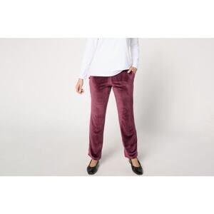 Belle Kim Gravel Velour Size L Burgundy Straight Leg Pant Pull On A666896 NWOT